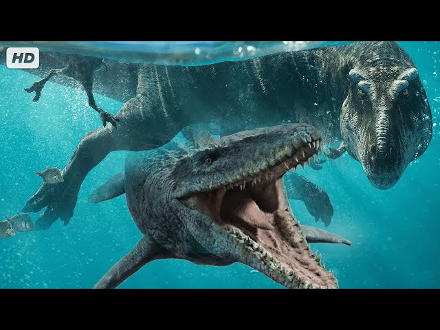 Predated by Mosasaurs, including Tyrannosaurus rex  JURASSIC WORLD TRILOGY  & PREHISTORIC PLANET 