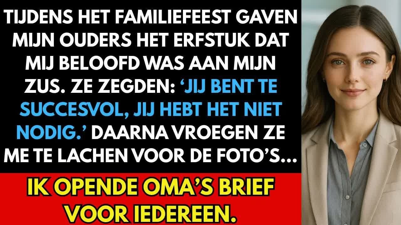 Mijn zus droeg mijn erfenis om haar nek tijdens het verjaardagsfeest van mijn moeder, en iedereen deed alsof het normaal was. Toen ik protesteerde, zei mijn vader kalm: “Jij hebt je carrière, je...