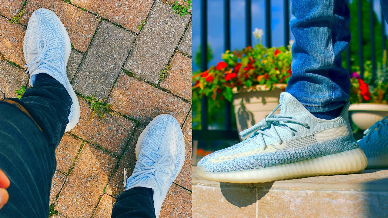 yeezy boost 350 v2 cloud white on feet