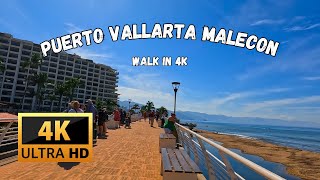 A walking tour of the Puerto Vallarta Malecon  in 4K