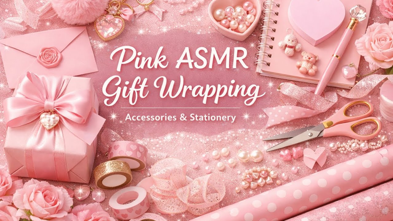 Pink ASMR gift wrapping with accessories and stationery. Soft sounds, pretty details, pure calm 💗✨ 