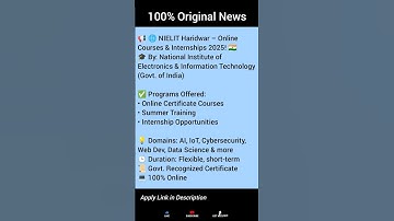Nielit Haridwar offers online courses and Internship | Opportunity 39 #shorts