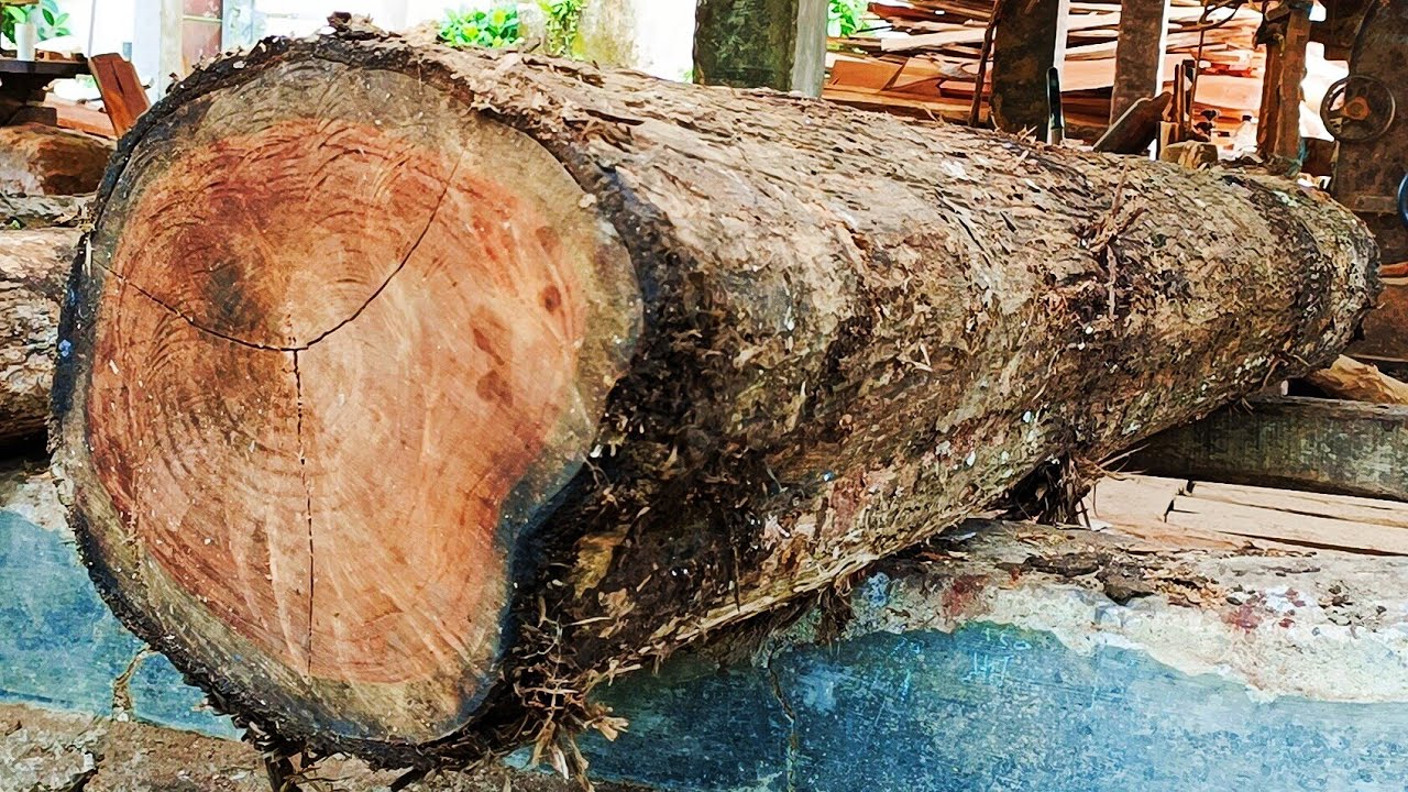 The process of sawing old & beautifully patterned teak wood - YouTube