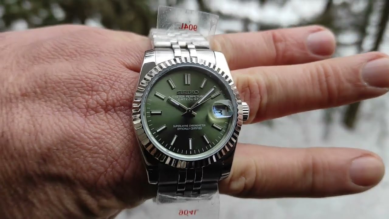 SEIKO モドスグリーンダイヤル36mm 36mm Green Dial Datejust Style Custom Mod Watch - Black