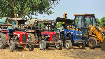 JCB 3dx eco Loader Machine with Tractor Stuck in Compost Loaded trolley | Mahindra Eicher Swaraj