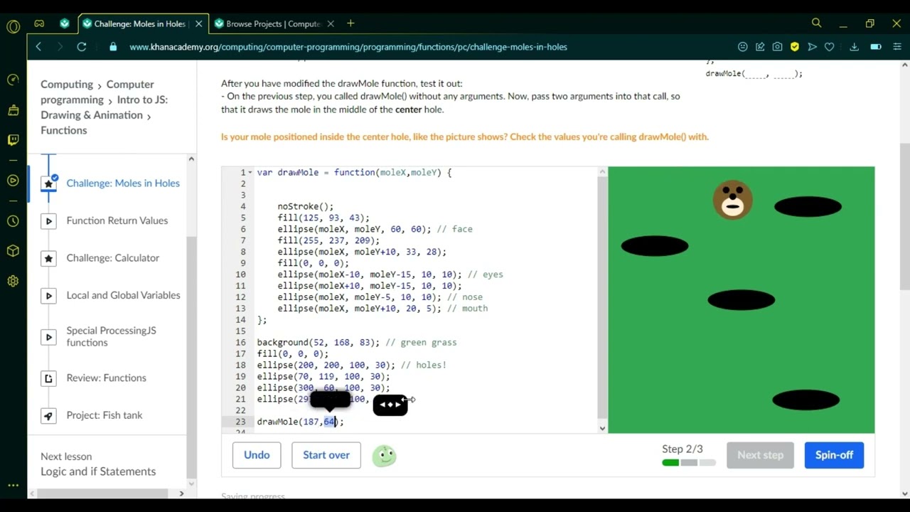 Challenge: Moles in Holes {Khan academy}