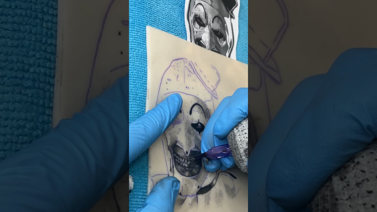 CLOSE UP TATTOO TIMELAPSE On FAKESKIN  (reelskin) #tattooshorts #artshorts #TERRIFIER