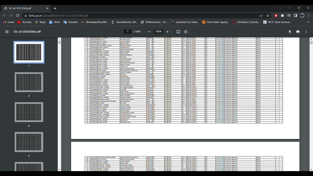 LNMU  part 1 (2023-2027) first cut off ........