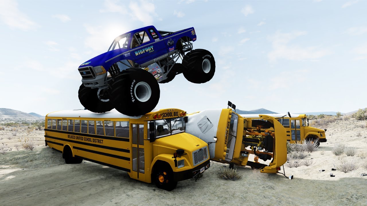 Monster Truck Vs Sechool Bus BeamNG Drive - YouTube