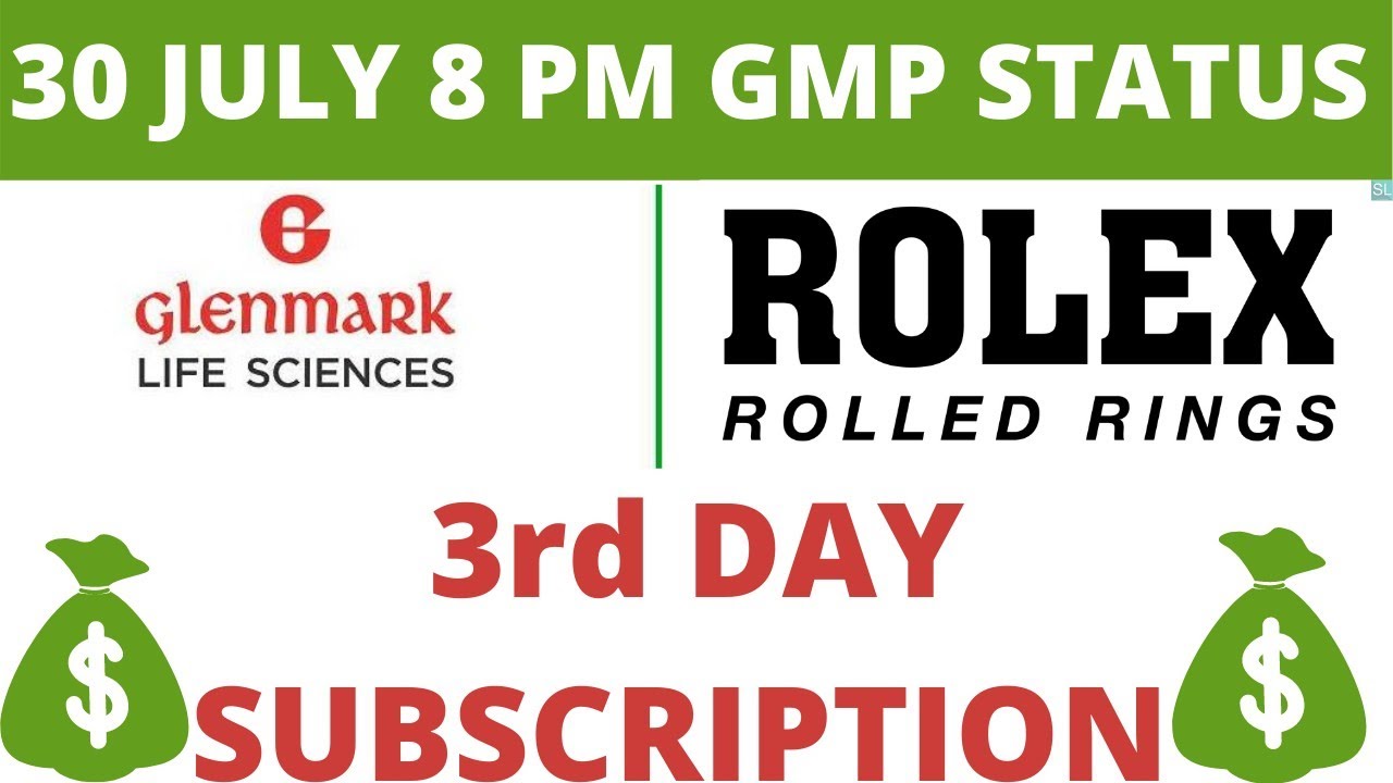 Today Evening 8 PM Gmp And Subscription Status | Glenmark life Science ipo  | Rolex Ring Ipo - YouTube