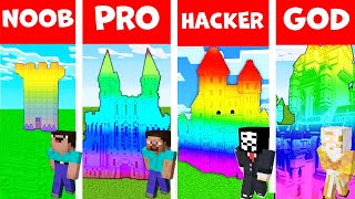 RAINBOW CASTLE HOUSE BUILD CHALLENGE! SECRET MAZE!  / NOOB vs PRO vs HACKER vs GOD / Animation