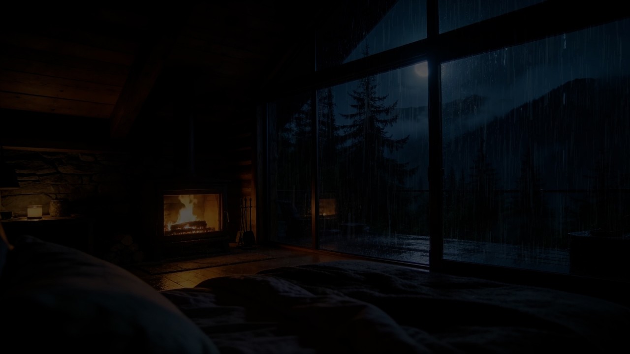 🌧️ Rainy Mountain Night & Fireplace 🔥 Cozy Bedroom Storm for Deep Sleep (NO ADS)