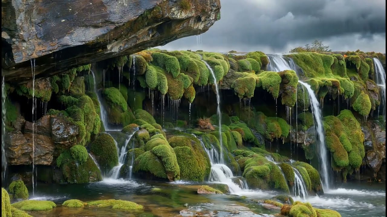 Mossy Waterfall Serenity || Relaxing Nature Sounds for Deep Sleep & Meditation