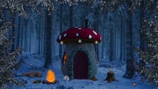 Enchanted Winter Night Forest Ambience ❄ Bonfire Sound, Owls & Soft Wind