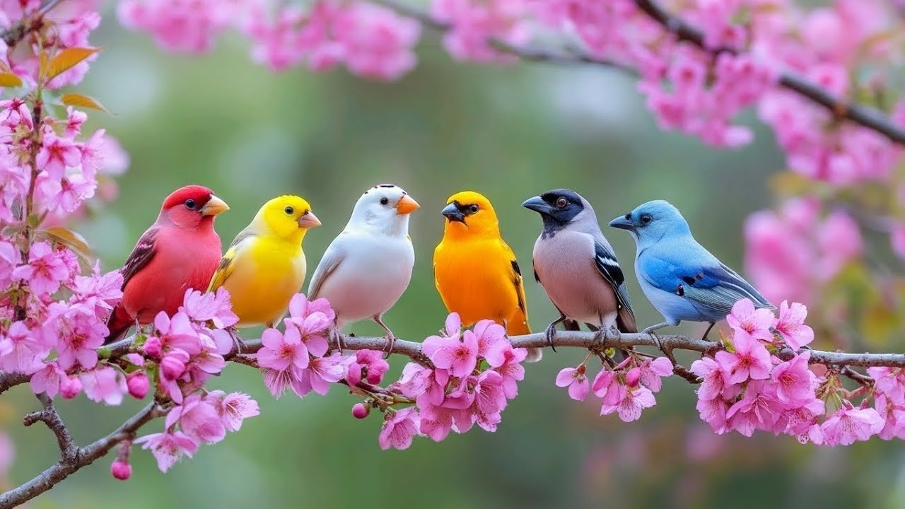 🌿Colorful Birds on Cherry Blossoms | Relaxing Nature Sounds for Peaceful Mind