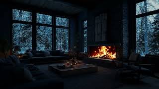 Cold Winter Wind Beyond the Window | Cozy Cabin Fire Sounds for Deep Relaxation