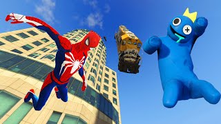 GTA 5 Spiderman & Rainbow friends Blue Trampoline Jumping Off Highest Buildings (Fails & Ragdolls)