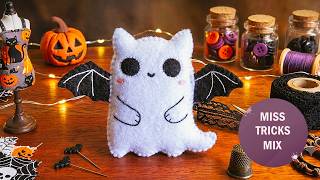 Easy Ghost Cat Plush Tutorial | DIY Halloween Bat Cat | Felt Sewing #feltcrafts #sewing