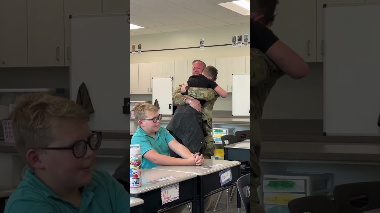 Video preview image of Sgt. Pennington reunites with his son MJ. ; click to visit the ParentSquare post with the video