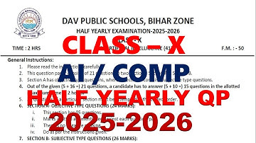 DAV CLASS 10 AI HALF YEARLY QUESTION PAPER | QUESTION PAPER | PREVIOUS YEAR QUESTION PAPER