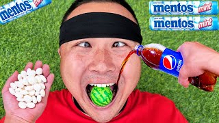 Try different snacks and watermelon from the mouth Coca-cola ,Sprite ,Fanta , Mirinda and MENTOS