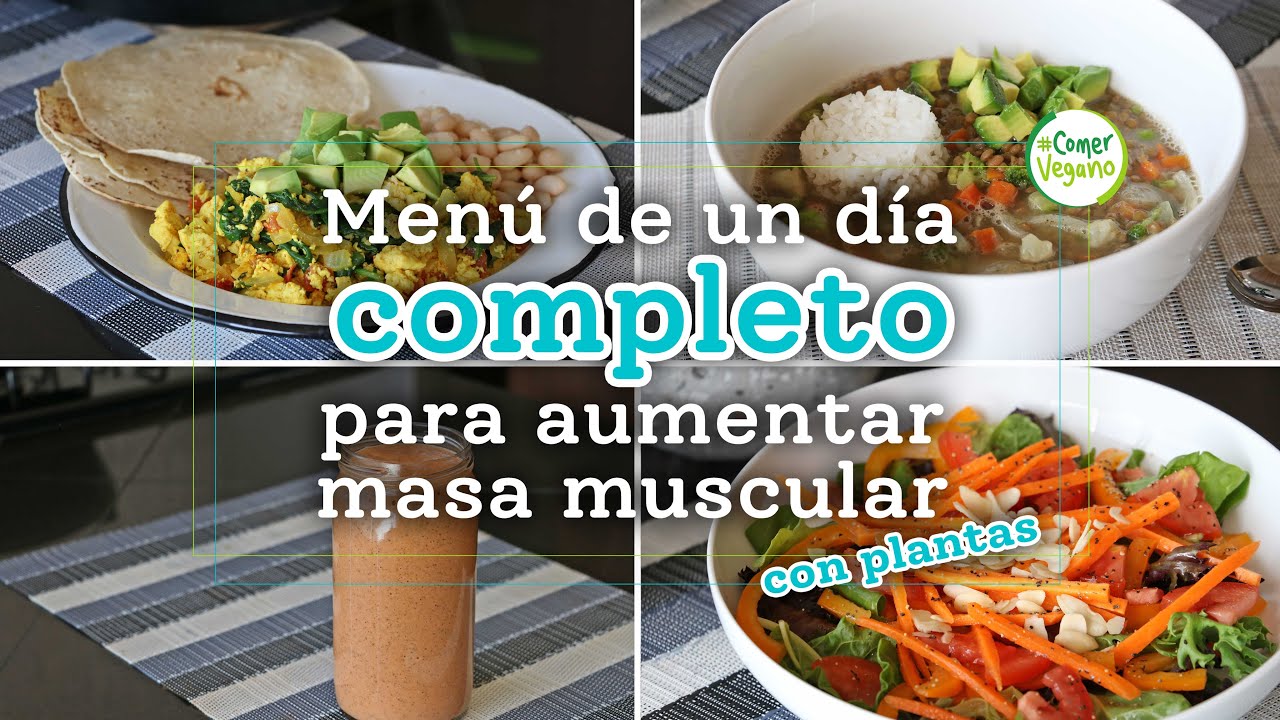 💪🏽 MENÚ VEGANO DE UN DÍA COMPLETO PARA AUMENTAR MASA MUSCULAR | 3,000 kcal hombres y 2,700 mujeres