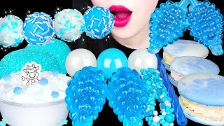 ASMR BLUE WHITE DESSERTS *파란색 포도젤리, 스노볼, 구름 마카롱, 순우유 케이크 SNOBALLS, MILK CAKE, GUMMY EATING SOUNDS 먹방