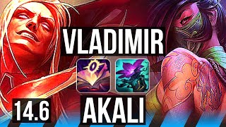 VLADIMIR vs AKALI (MID) | 9 solo kills, 67% winrate, 18/3/8, Legendary | TR Grandmaster | 14.6