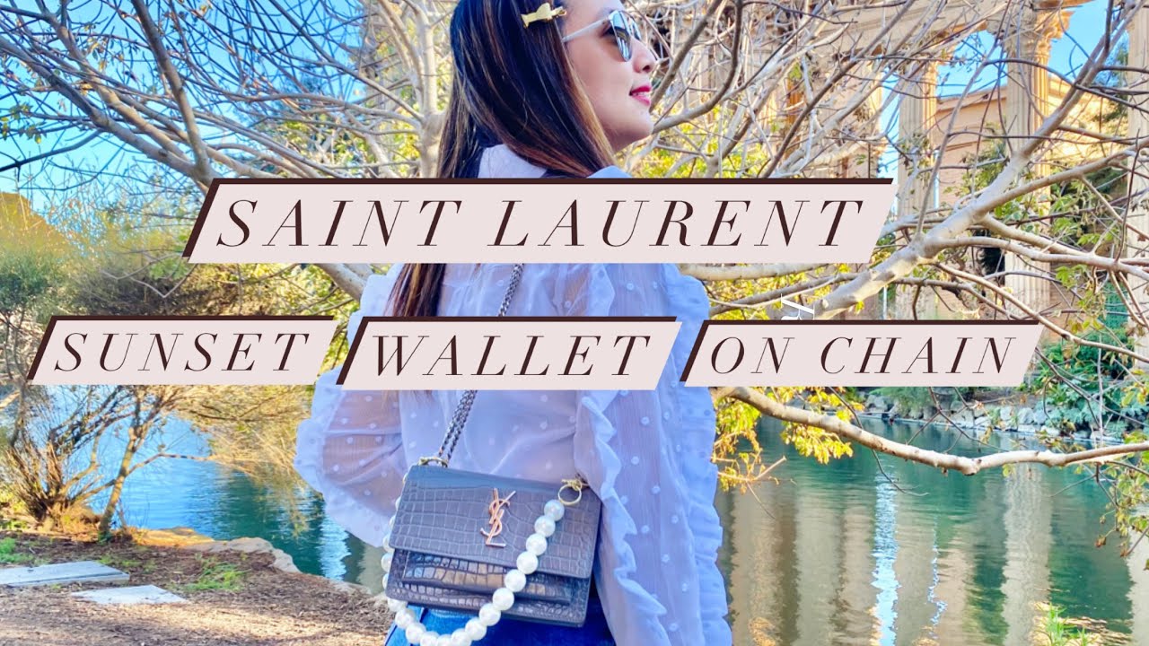 Saint Laurent Embossed Monogram Sunset Wallet on Chain - Blue