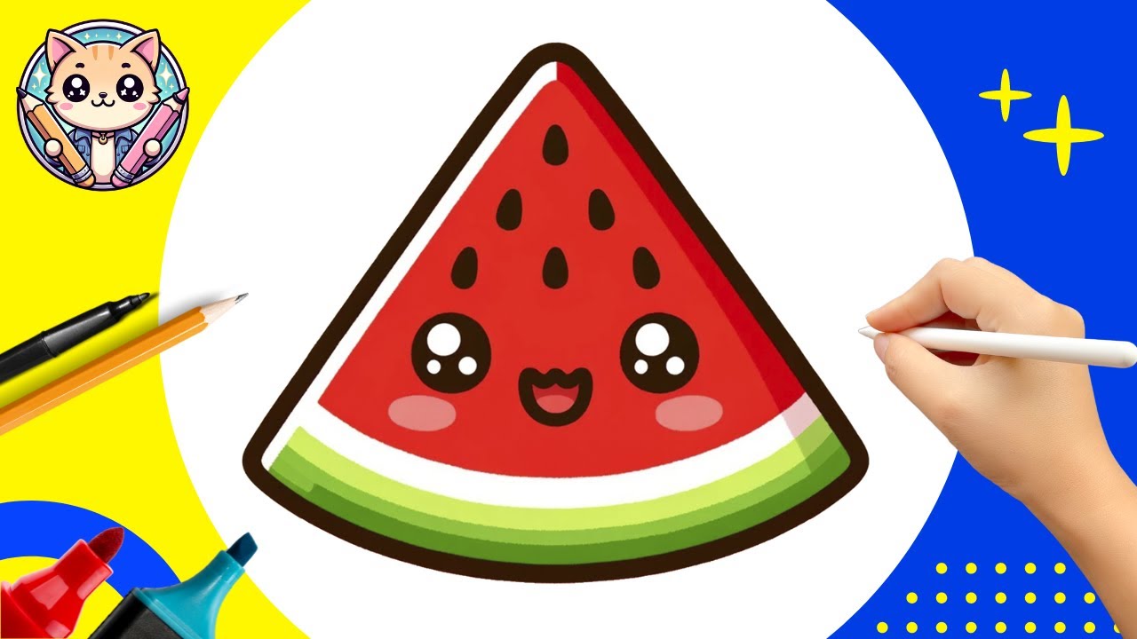 Cómo DIBUJAR una SANDÍA Paso a Paso 🍉 Dibujo Sandía Kawaii - YouTube