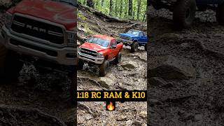 1:18 RC Dodge RAM & Chevrolet K10 Forest Climb 🌲🔥 | Muddy Offroad Crawl