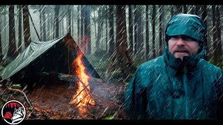 Heavy Dour Pour  Covered Fire and Storms in the Mountains  ASMR Camping Adventure