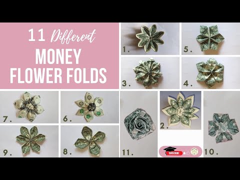 11 Different Flower Folds To Make A Graduation Lei | Easy Money Flowers | Origami Dollar Tutorial