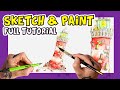 How to sketching  watercolour painting  lighthouse urban sketching full tutorial sketchy brett