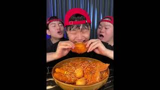 Spicy challenge vs 3 bros | Spicy red hot noodles, fried chicken ,meat cutlets and dumplings