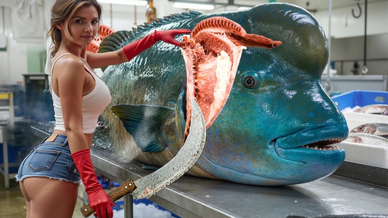 Невероятная охота и разделка гигантской рыбы-наполеона — ловля миллионов рыб с помощью большого т...