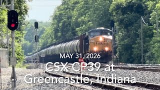 CSX Locomotives 5220 & 3120 lead an eastbound empty ethanol unit train onto the Monon Subdivision.
