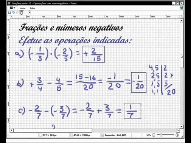 Números Fracionários: Frações negativas