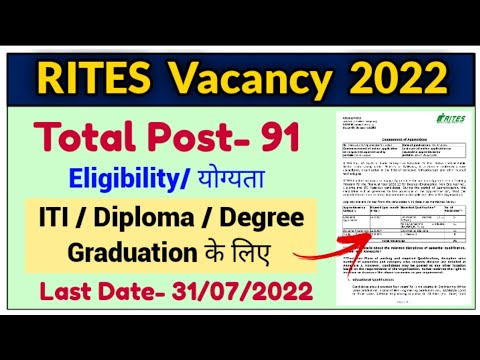 ITI/Diploma/Degree के लिए | कुल पद-91 | Rites Vacancy 2022 | RITES Apprentice 2022 | Rites Job