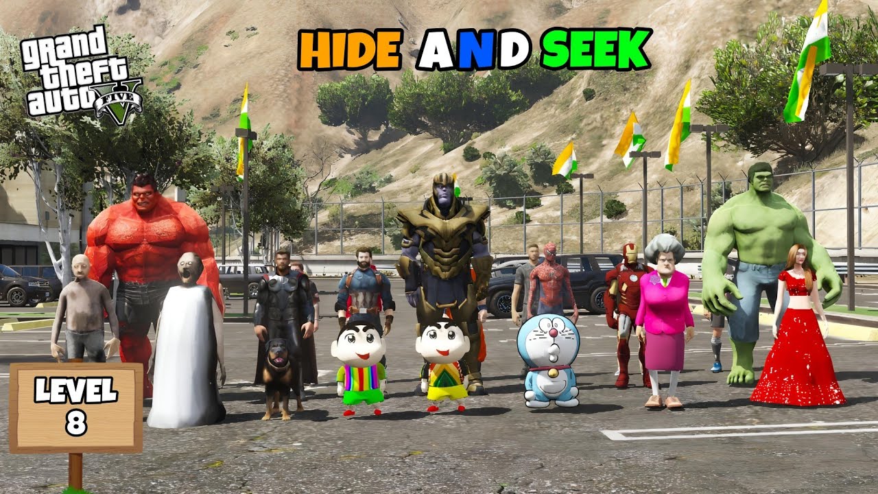 GTA 5 : FRANKLIN, SHINCHAN AND PINCHAN PLAYING HIDE AND SEEK 😯 LEVEL 8