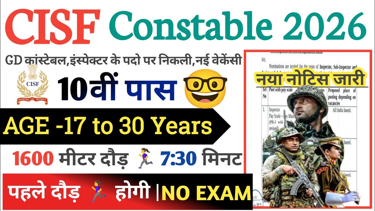 CISF Rally Recruitment 2025 Notification | CISF New Vacancy 2025 | Bharti January Jobs 2025 | 10th