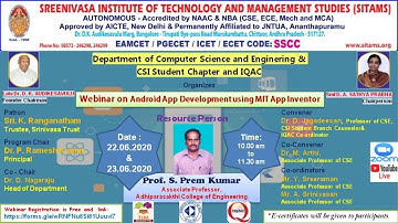 SITAMS - Webinar on Andriod App Development using MIT App Inventor - 23.06-2020