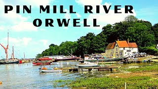 Pin mill Ipswich river Orwell salt water flooding boats floating platforms walk round & discover