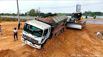 Incredible Getting Big Location Filling Land Use Bulldozer Pushing & DumpTruck24T Unloading Stone