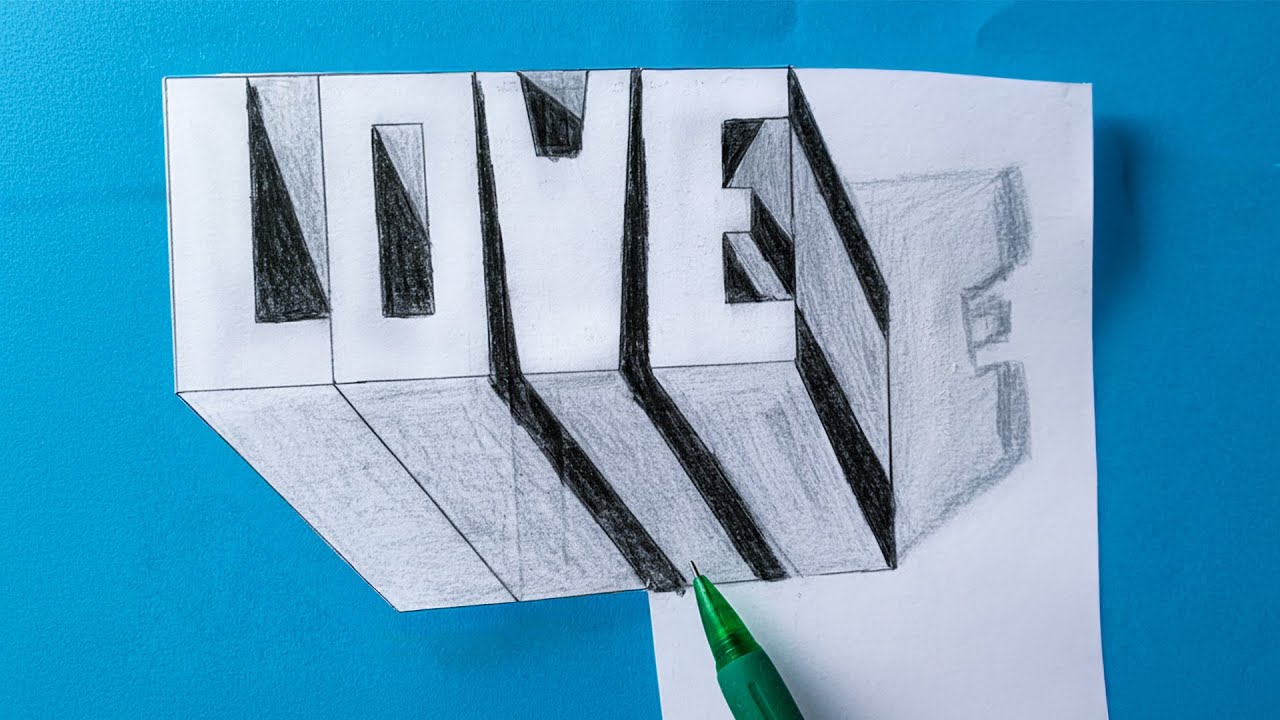 How to Draw 3D "LOVE" Letters   Step by Step for Beginners