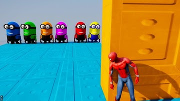 GTA 5 EPIC RAGDOLL SHOW SPIDERMAN VS COLOUR MINIONS FALLS & FAILS LIVE GTA V