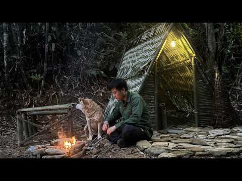 24 Hours Solo Camping & Building a Bamboo Shelter in the Forest ( ASMR )