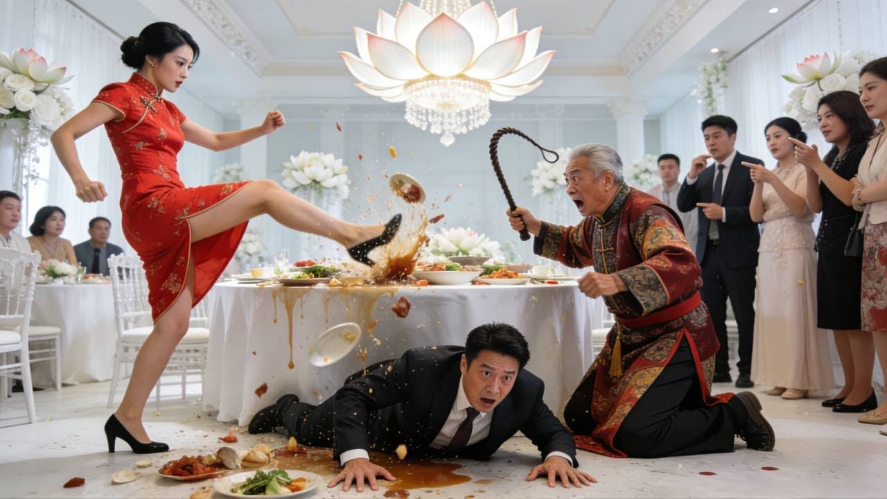 婚禮現場，公公拿皮鞭逼我跪著給長輩們倒茶，我扯頭紗一腳把桌子踢碎：不結了