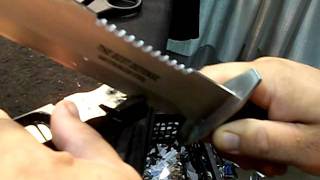 SELECTOOL Sharpens large Bowie Knife in seconds. Puts on a razor sharp edge.