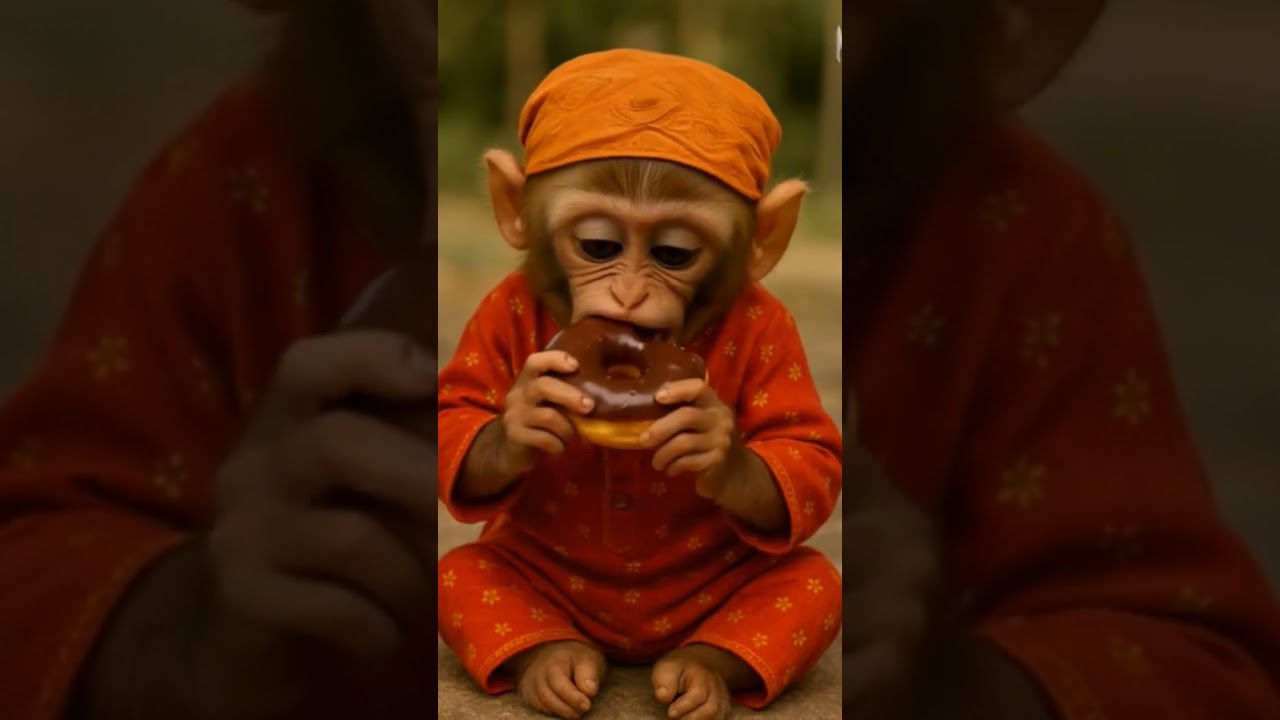 🍩🐒 Cute Monkey Enjoying a Donut 